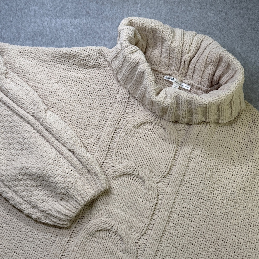 Seven7 Chunky Cable Knit Turtleneck‎ Sweater Cream L